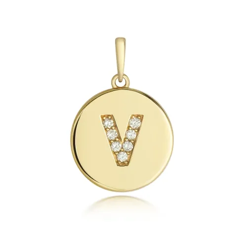Diamond V Initial Pendant 9ct Yellow Gold 1.10g 